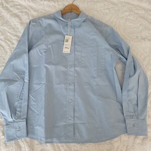 Richer Poorer Jenna Poplin Button Up Top Blue Womns M NWT Cotton Preppy Academia